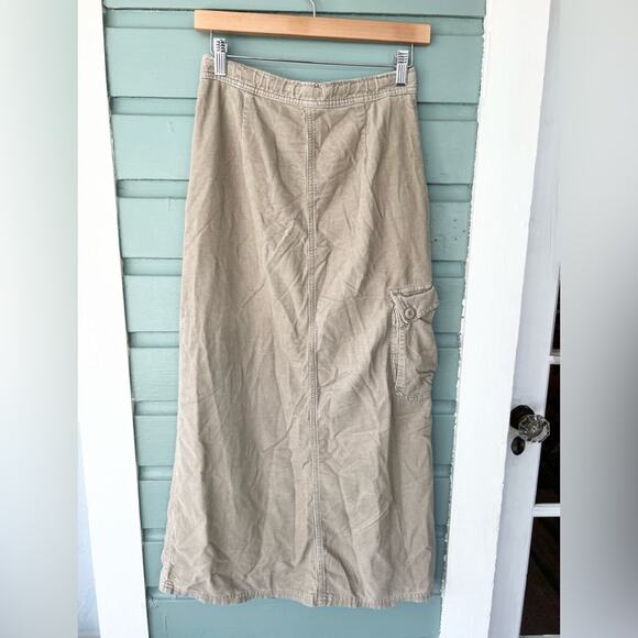 Y2K corduroy cargo maxi skirt tan vintage drawstring waist American eagle XS - Picture 4 of 6